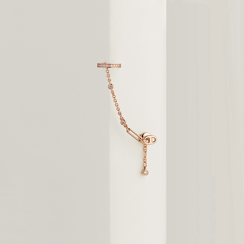 Chaine d'Ancre Chaos Left Single Earring in Rose Gold with Diamonds chain length 1.81”, drop length .59”, 17 diamonds, total carat weight .35 ct), $7200. Photo via Hermes.com