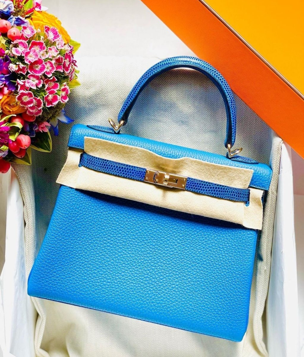 Hermes Kelly Blue Sapphire 25cm, Clemence with Gold