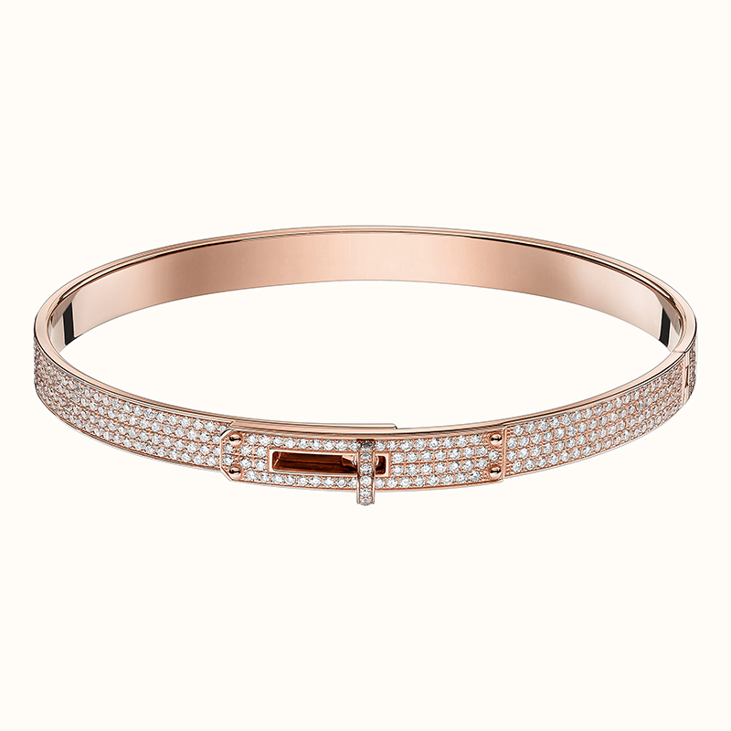 Kelly Bracelet in Rose Gold, Full Pave (539 diamonds, total carat weight 3.40 ct), $45,500. Photo via Hermes.com