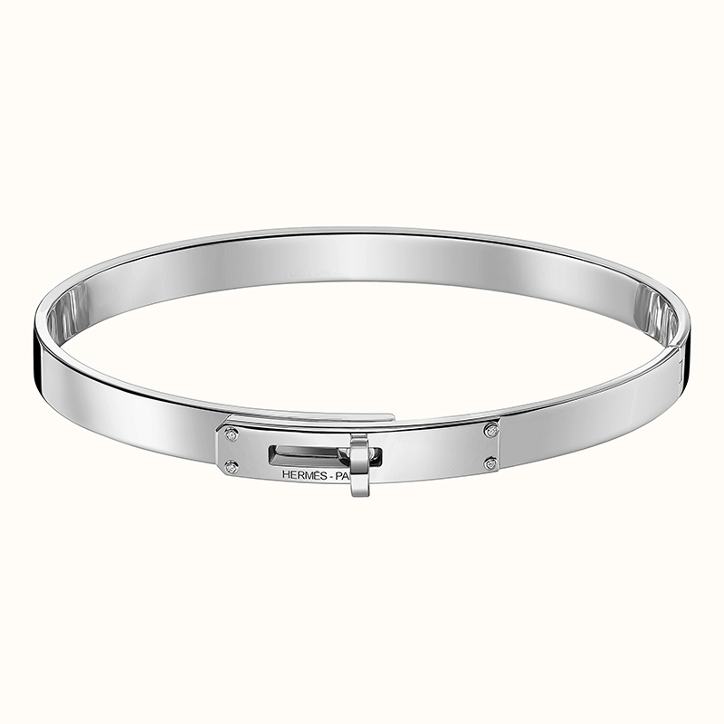 Kelly Bracelet in White Gold with 4 diamonds (total carat weight .2 ct), $9750. Photo via Hermes.com