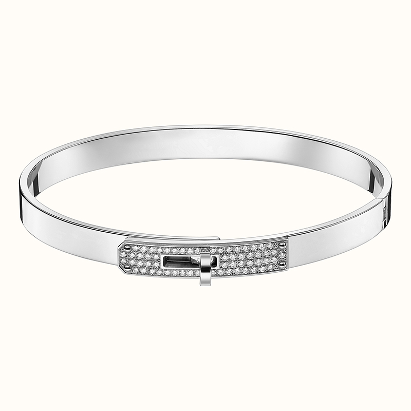 Kelly Bracelet in White Gold Pave with Diamond Front (61 diamonds, total carat weight .36 ct), $16,900. Photo via Hermes.com