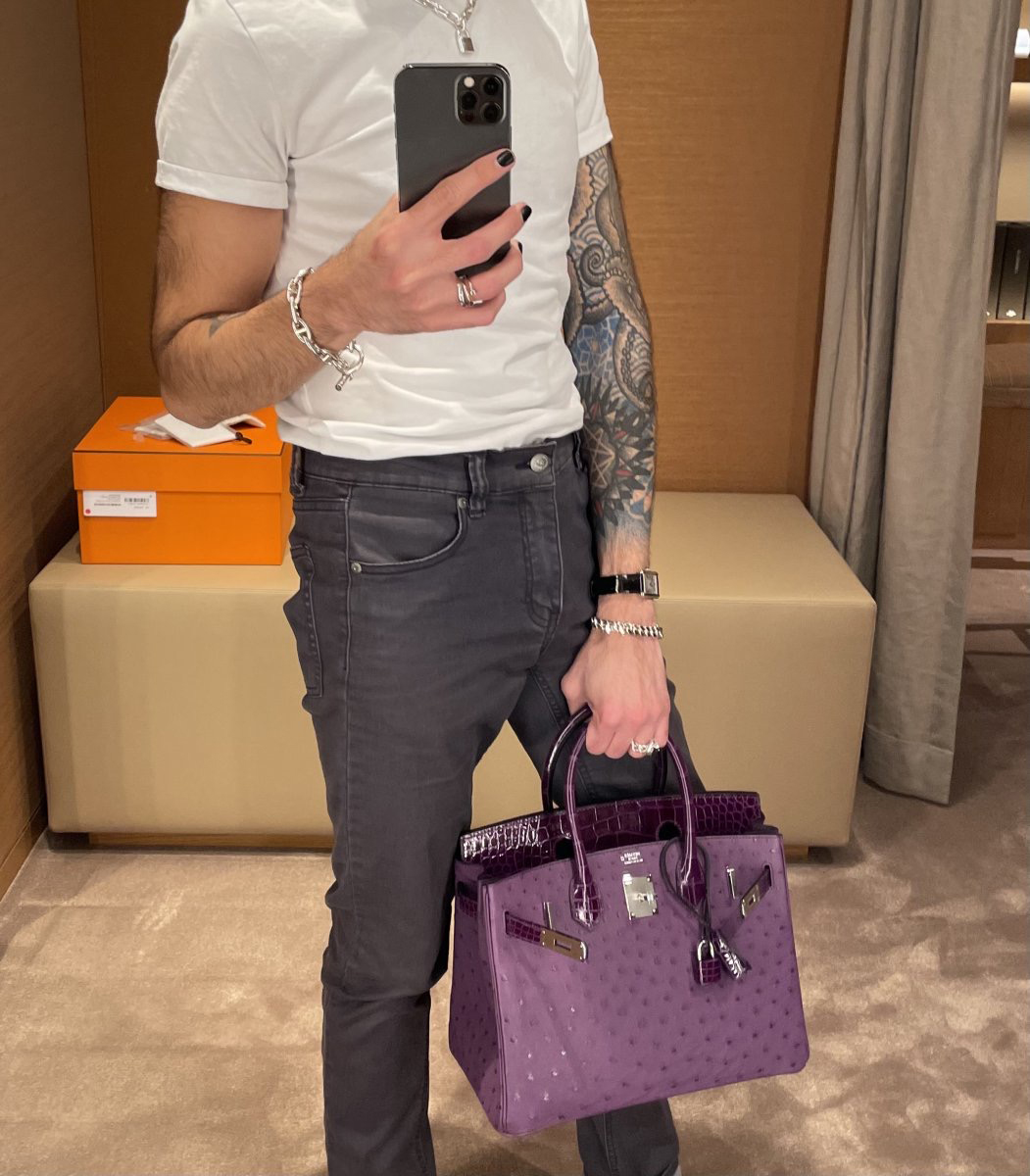 A 30cm Birkin in Violine Ostrich and Cassis Gator with PHW from February 2021. Photo via TPFer @netinvader.