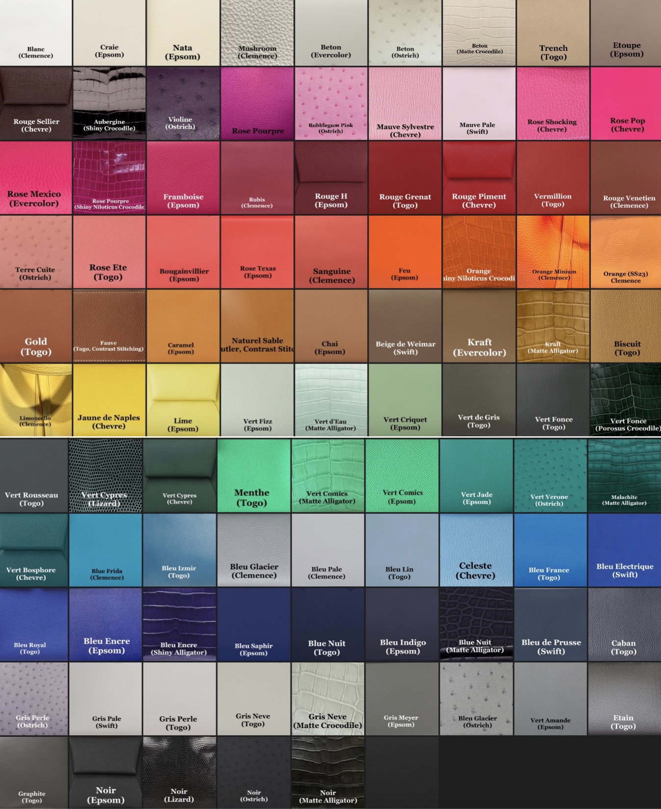 hermes ostrich color chart