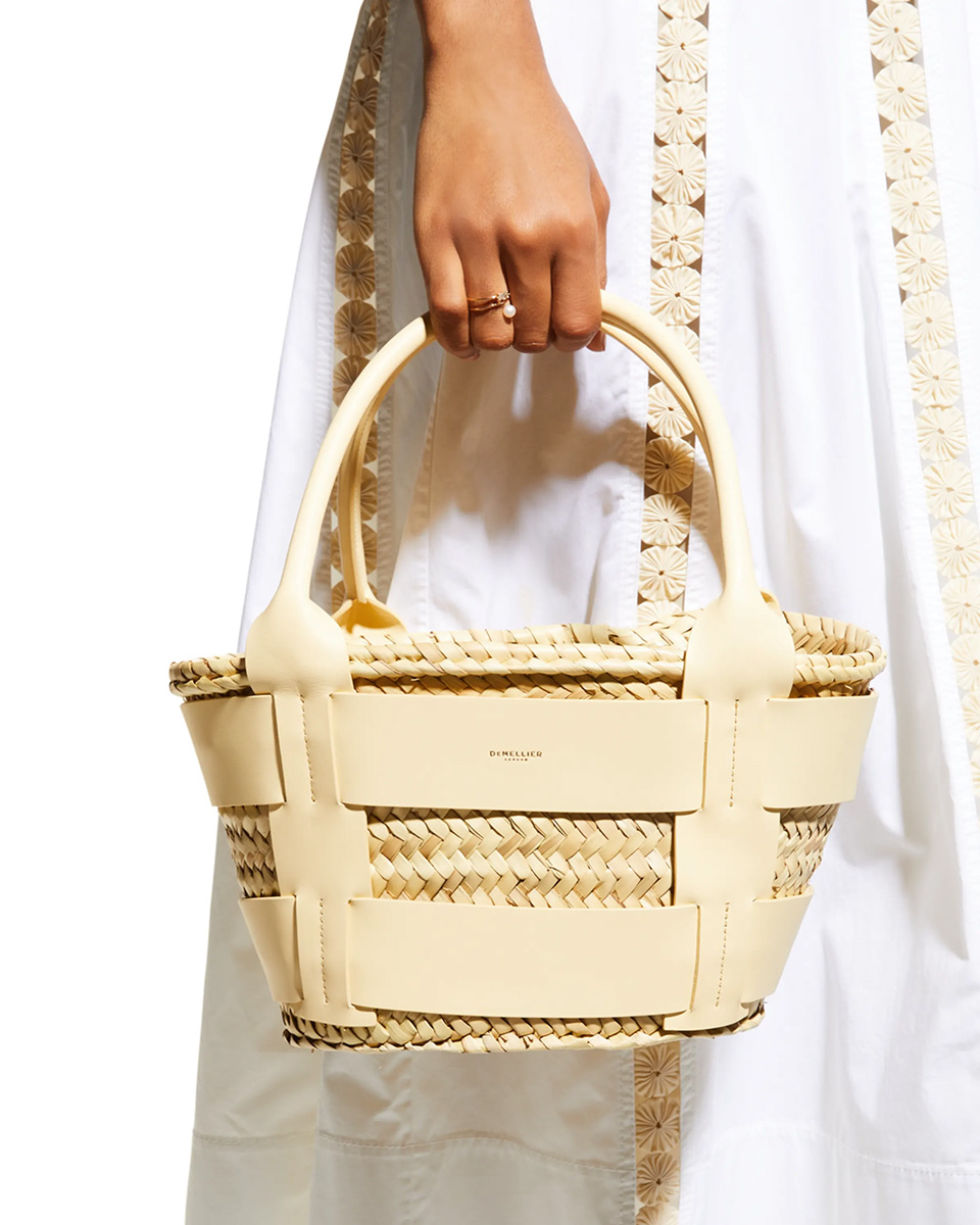 DeMellier Santorini Mini Caged Straw Top Handle Bag