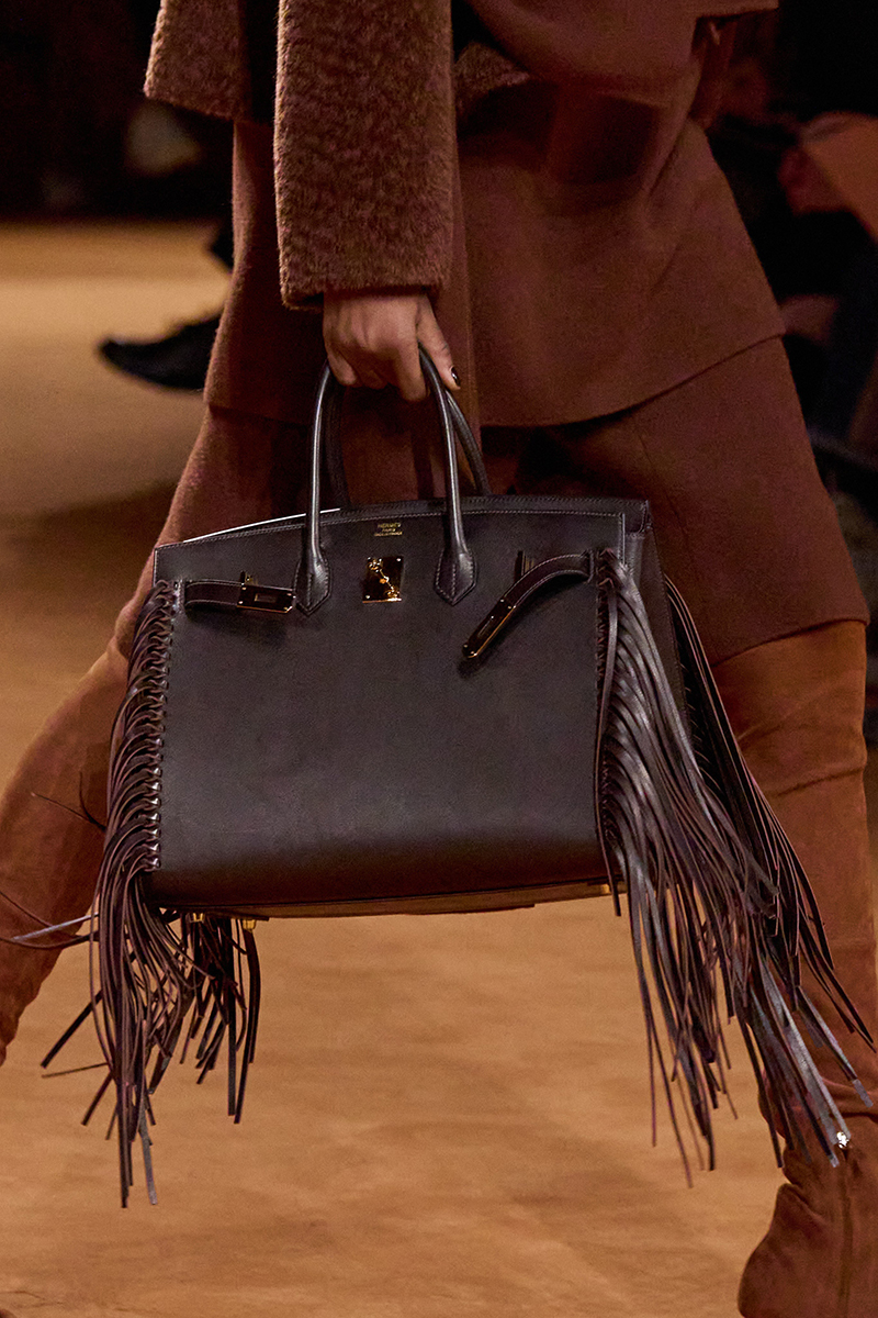 A whipstitch and fringed Birkin (Look 22). Photo via Vogue.com