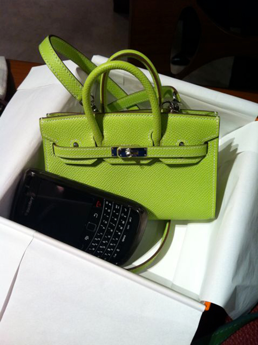 A Micro Birkin with a (remember those?) Blackberry phone. Photo via TPFer @tomato_juice.