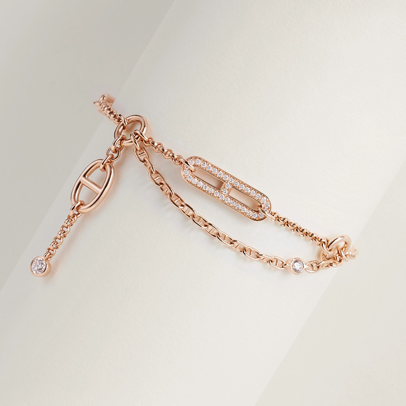 Chaine d'Ancre Chaos Chain Bracelet in rose gold set with diamonds and toggle closure, interior circumference: 5.71" | 46 diamonds | Total carat weight: 0.48 ct,$11,500. Photo via Hermes.com.