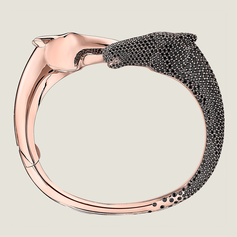 Galop Bracelet in rose gold and black spinel gemstones, Circumference: 6.7" | Width: 0.2" | 1063 black spinel gemstones | Total carat weight: 10.12 ct., $89,100. Photo via Hermes.com.