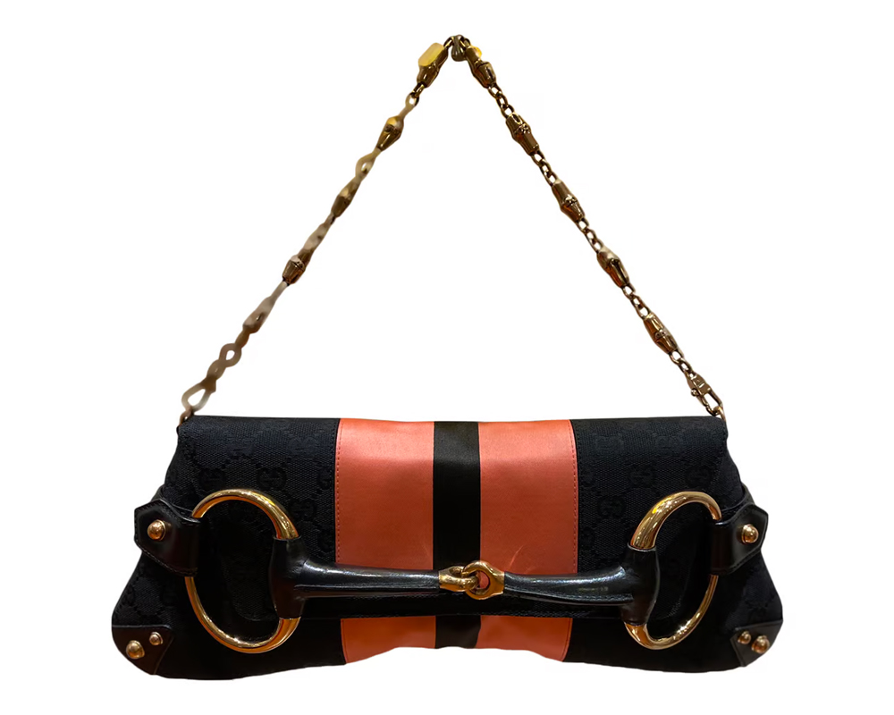 Gucci Horsebit Striped Shoulder Bag