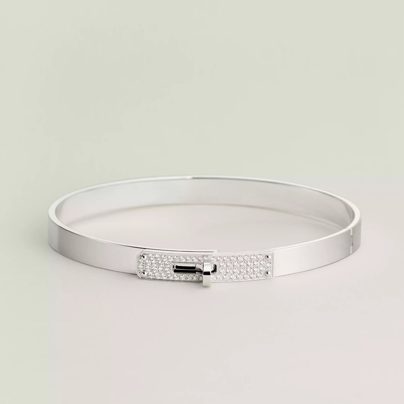 Kelly bracelet, small model, interior circumference: 6.2" | Width: 0.21" | 61 diamonds | Total carat weight: 0.36 ct $17,400. Photo via Hermès.com.