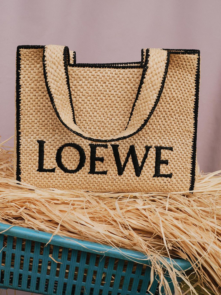 Loewe font raffia tote bag by Loewe