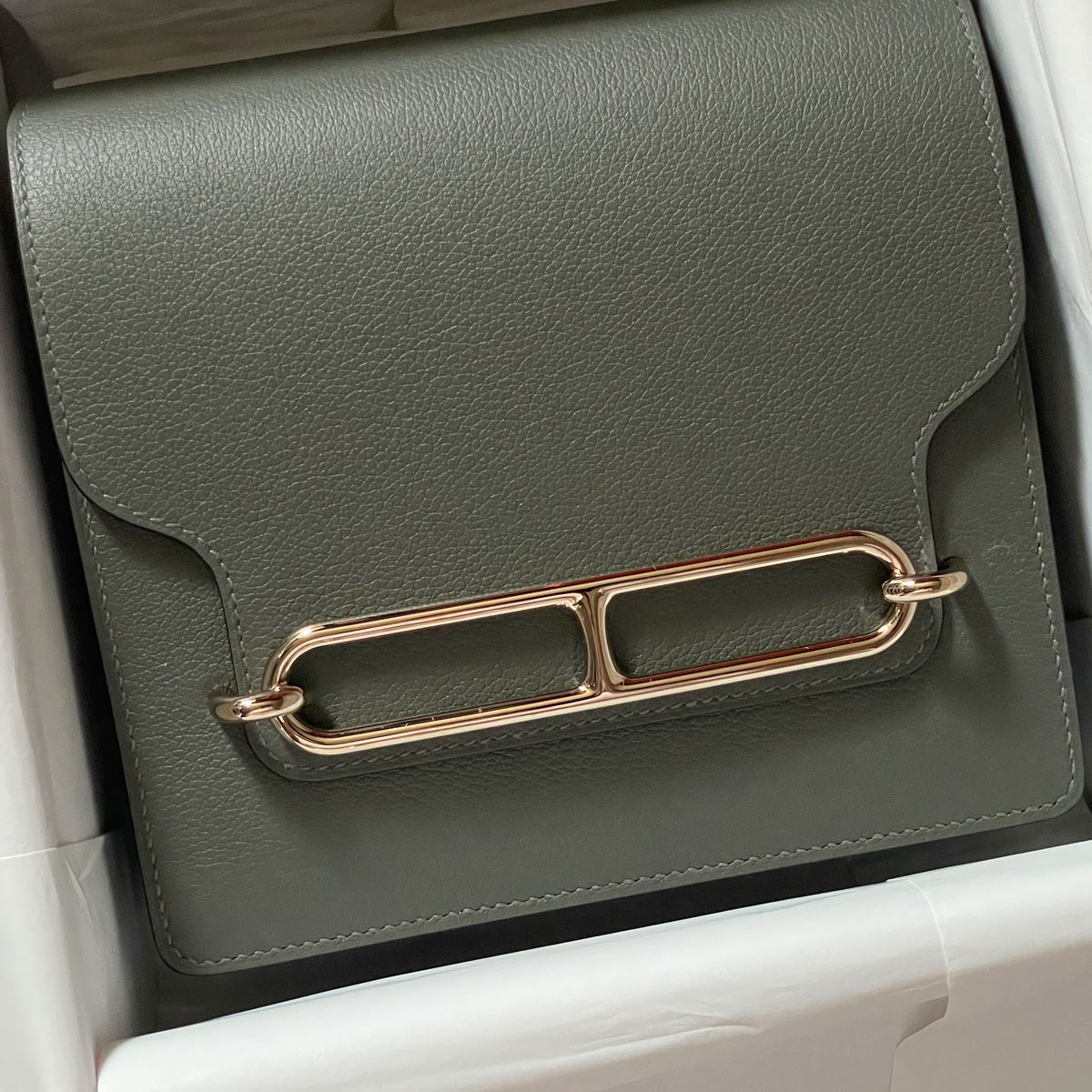 Hermes Mini Roulis in Gris Meyer in permabrass hardware