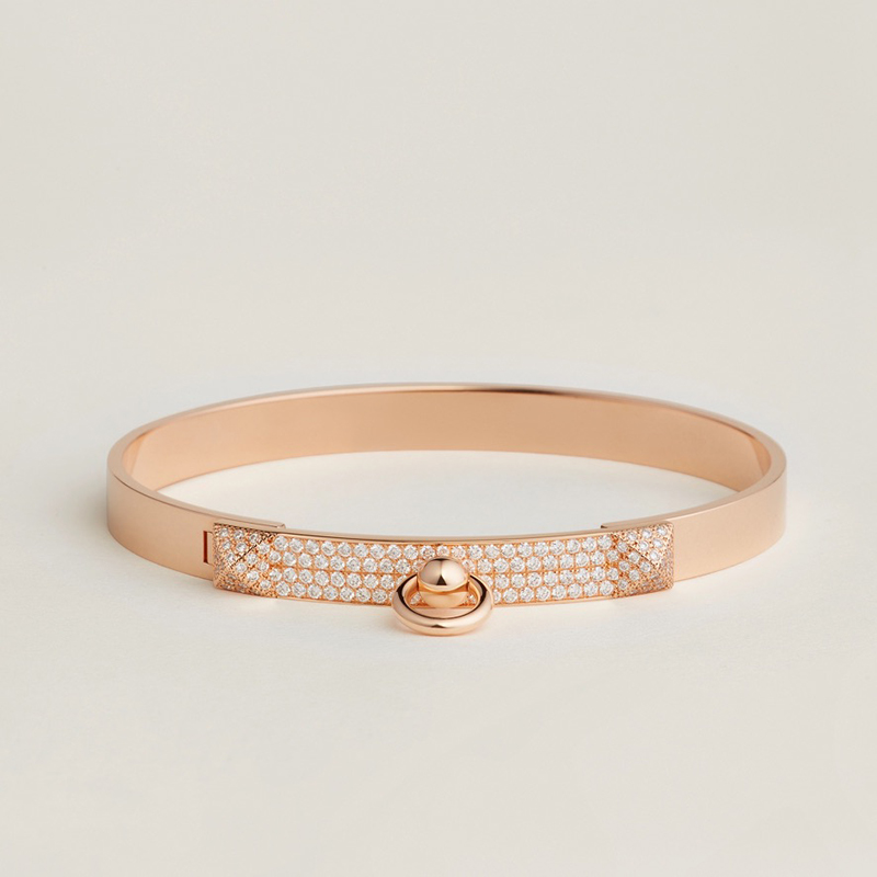 Collier de Chien Bracelet, Small Model, in Rose Gold set with 130 diamonds, Interior circumference: 6.4" | Width: 0.23"| 130 diamonds | Total carat weight: 0.91 ct, $22,500. photo via Hermes.com.