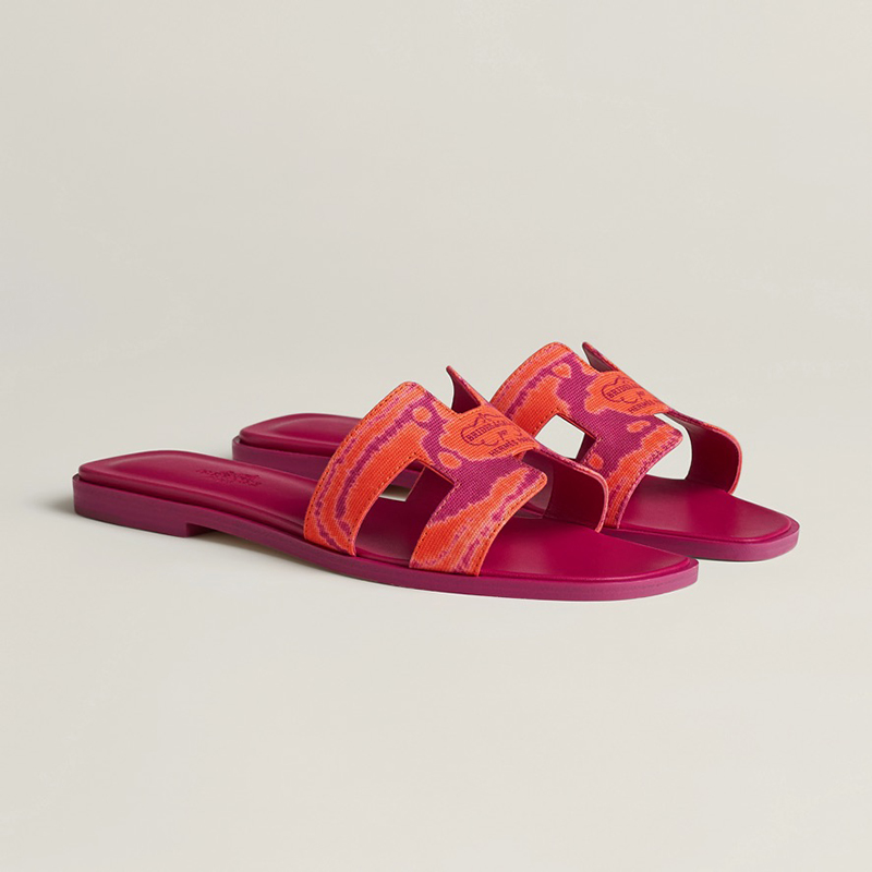 Orange Synthétique / Rose Chapas Oran Sandals in Cotton Canvas, $700. Photo via Hermès.com