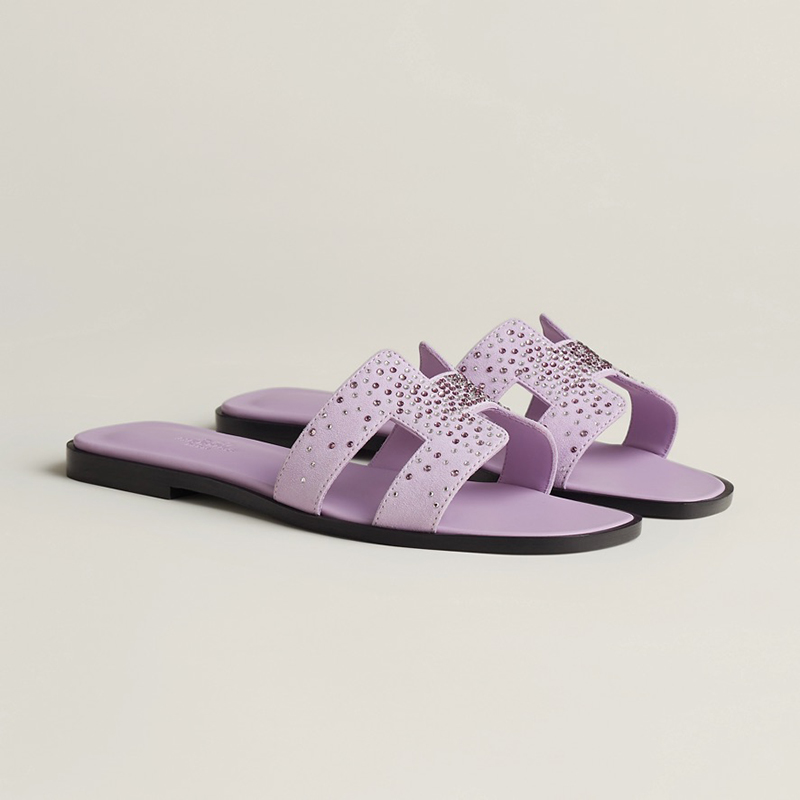 Violet Améthyste Oran Sandals in Suede Goatskin with Crystals, $1175. Photo via Hermès.com