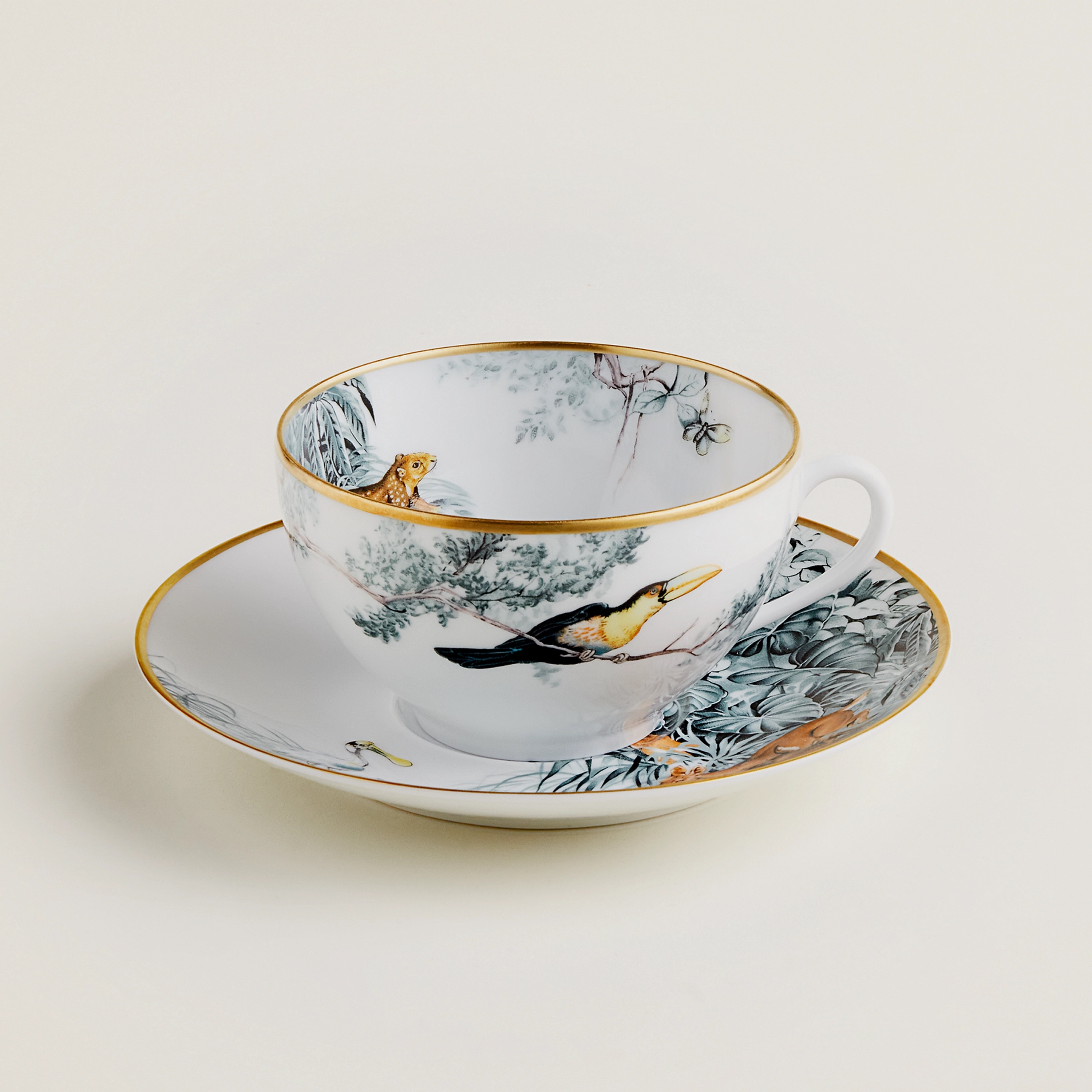 Carnets d'Equateur breakfast cup and saucer in porcelain, capacity 12.5 fl. oz, $330. Photo via Hermès.com.