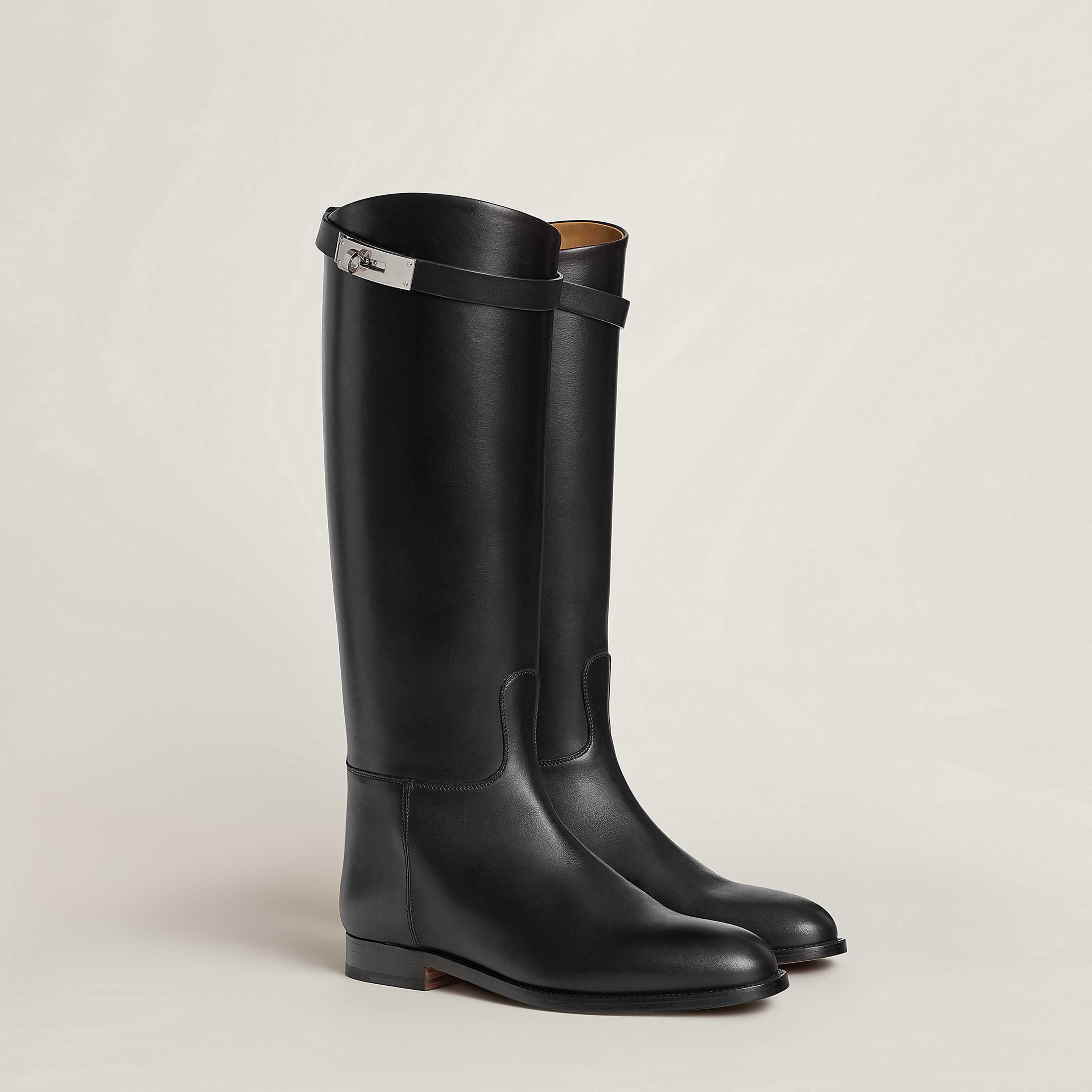 Jumping Boot in Box calfskin with palladium plated Kelly buckle, $2,625. Photo via Hermès.com.