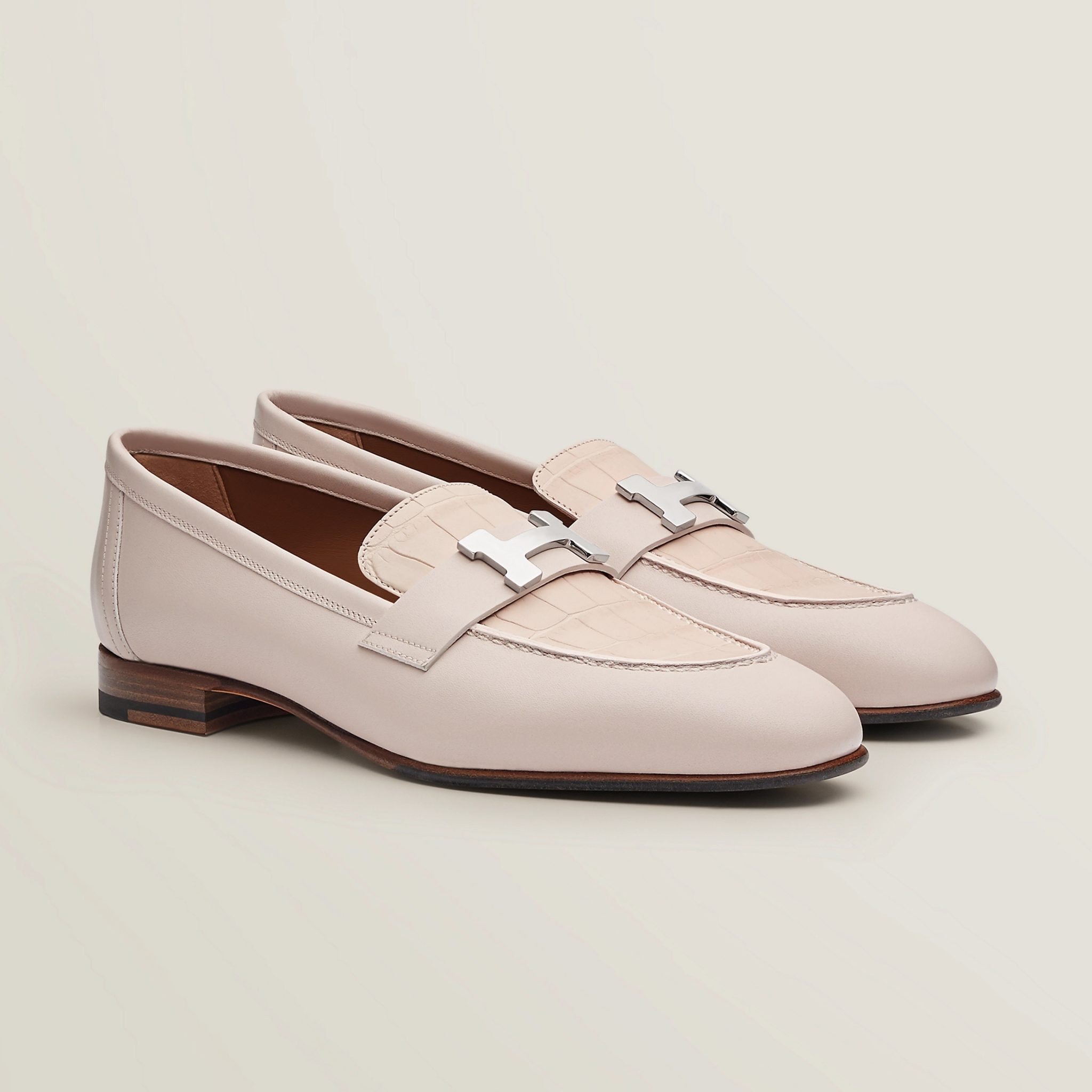 HERMES leather Paris Royale H Logo Moccasins loafers shoes Pink x Beige x Black 39 main image 0