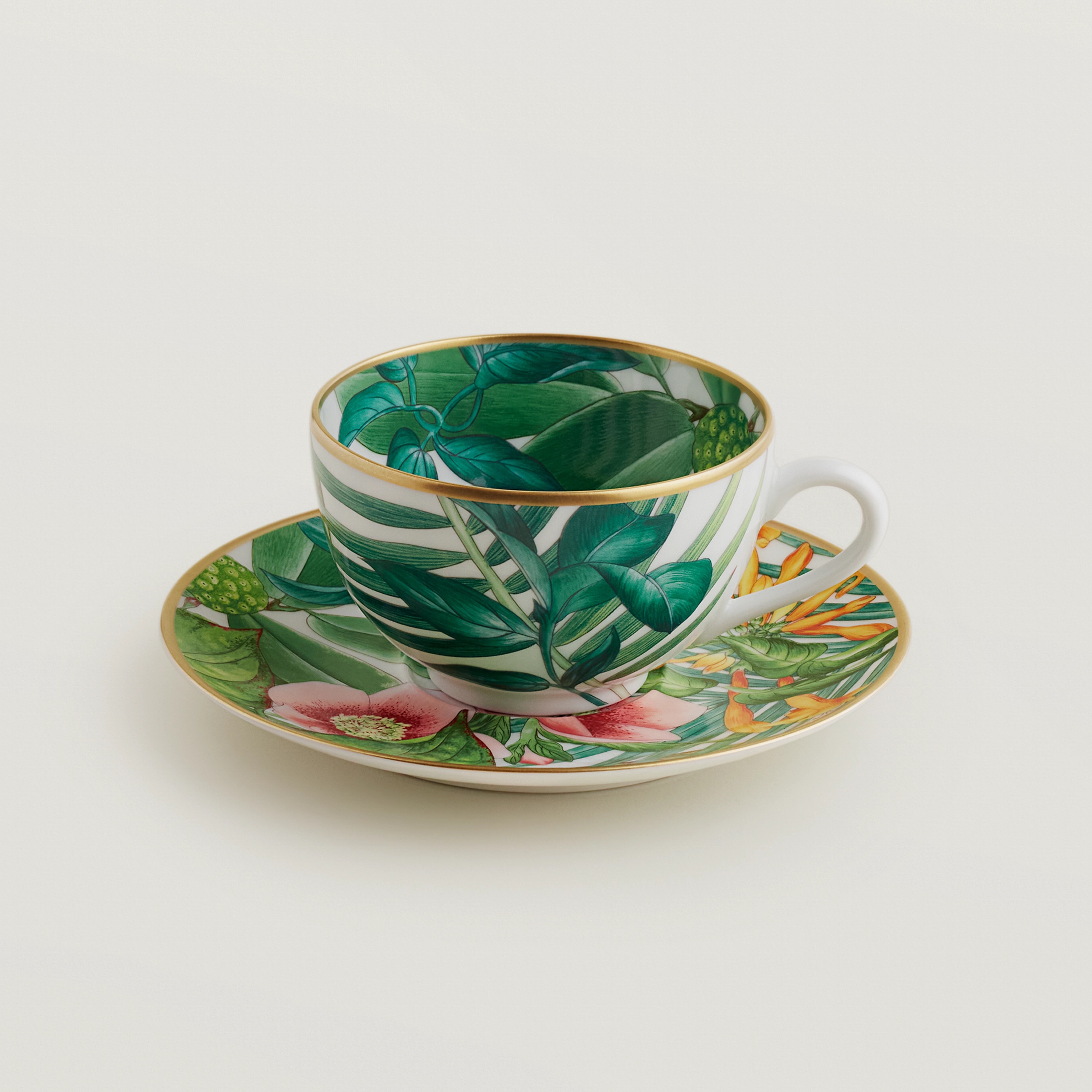 Passifolia Tea Cup and Saucer in porcelain, hermes pre owned perfume bottle silk scarf items.com.