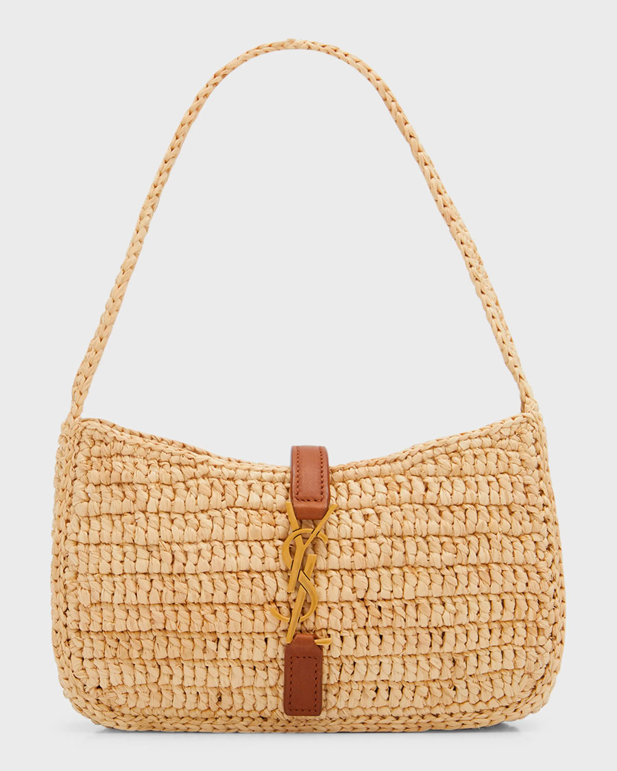 Saint Laurent Le 5 A 7 Mini Raffia Hobo Bag