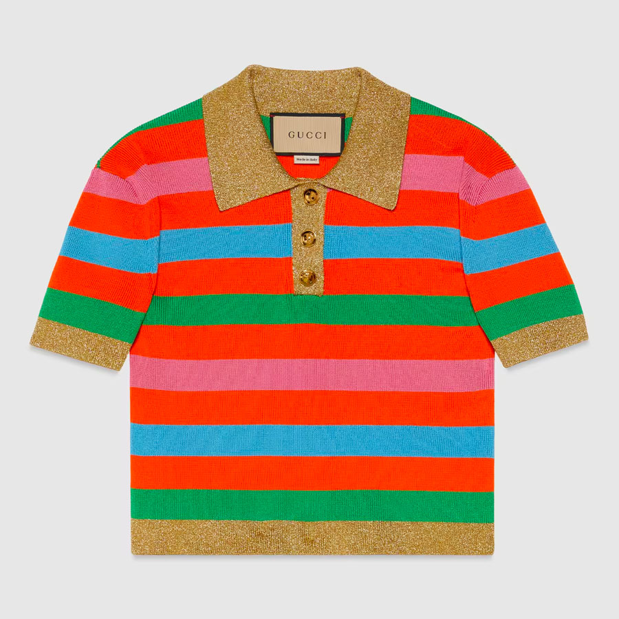 VISCOSE BLEND STRIPED POLO TOP