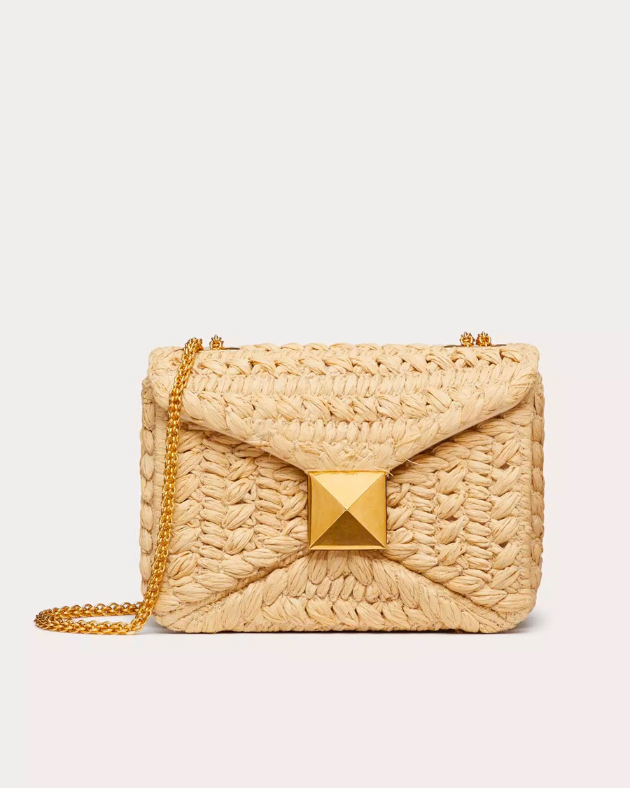 Valentino ONE STUD RAFFIA BAG WITH CHAIN