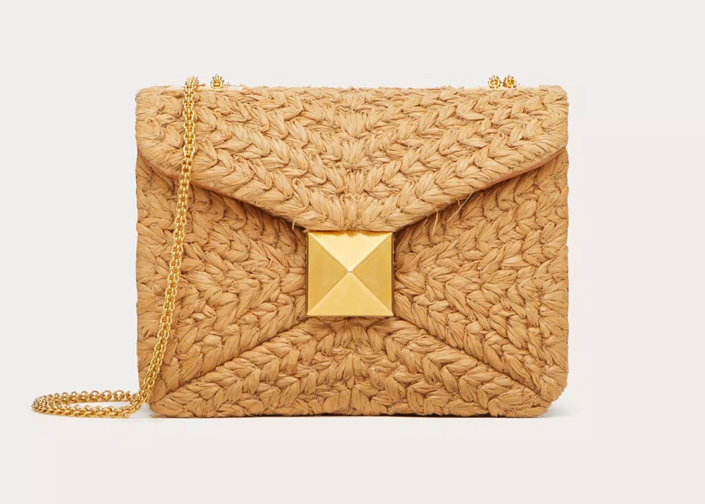 Valentino One Stud Raffia Crossbody Bag