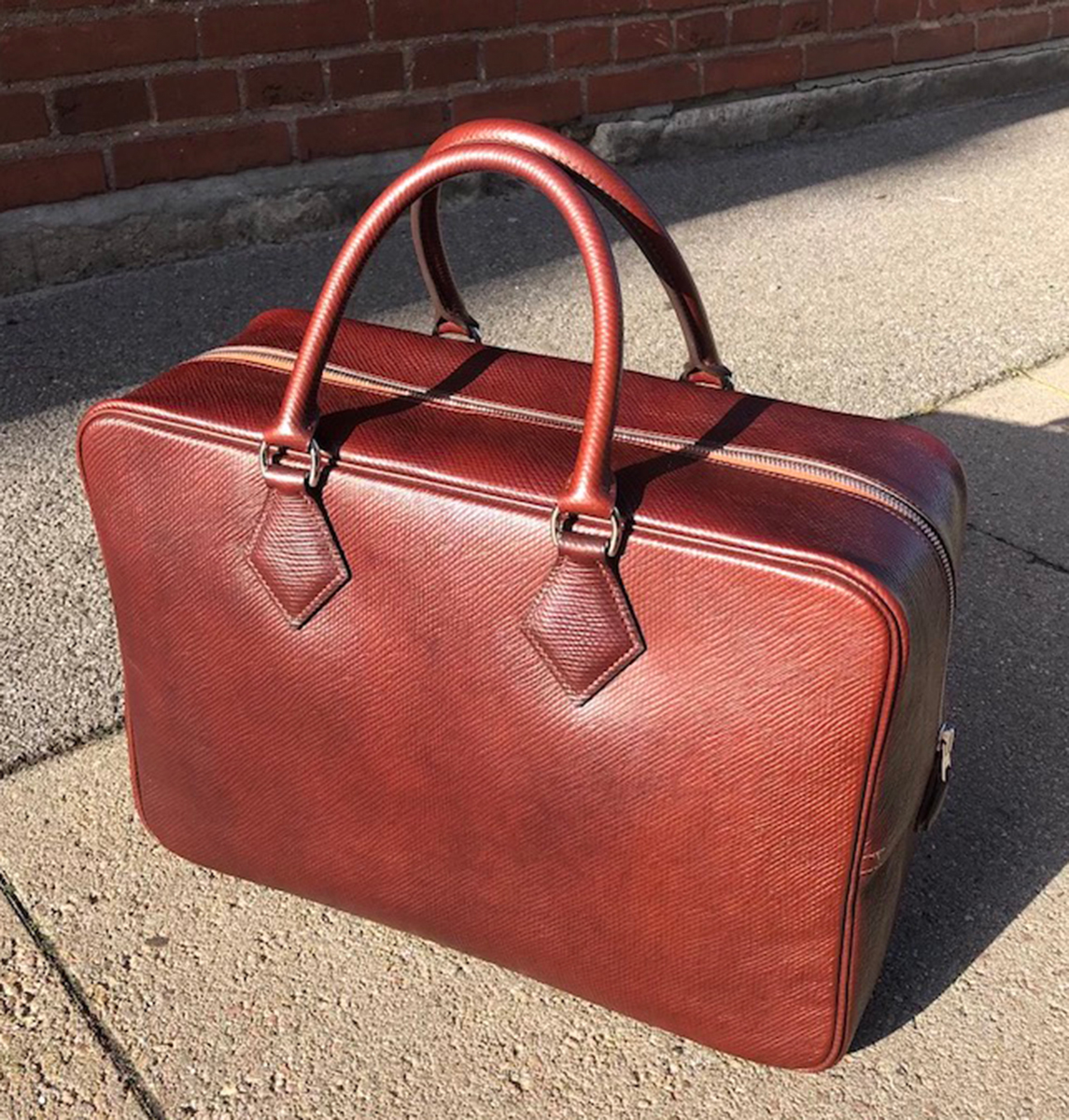 Volynka Leather (here in a Plume bag) has a distinctive color and diagonal grain. Photo via TPFer @allanrvj.