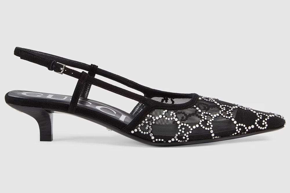 Gucci Crystal Slingback Kitten Heel