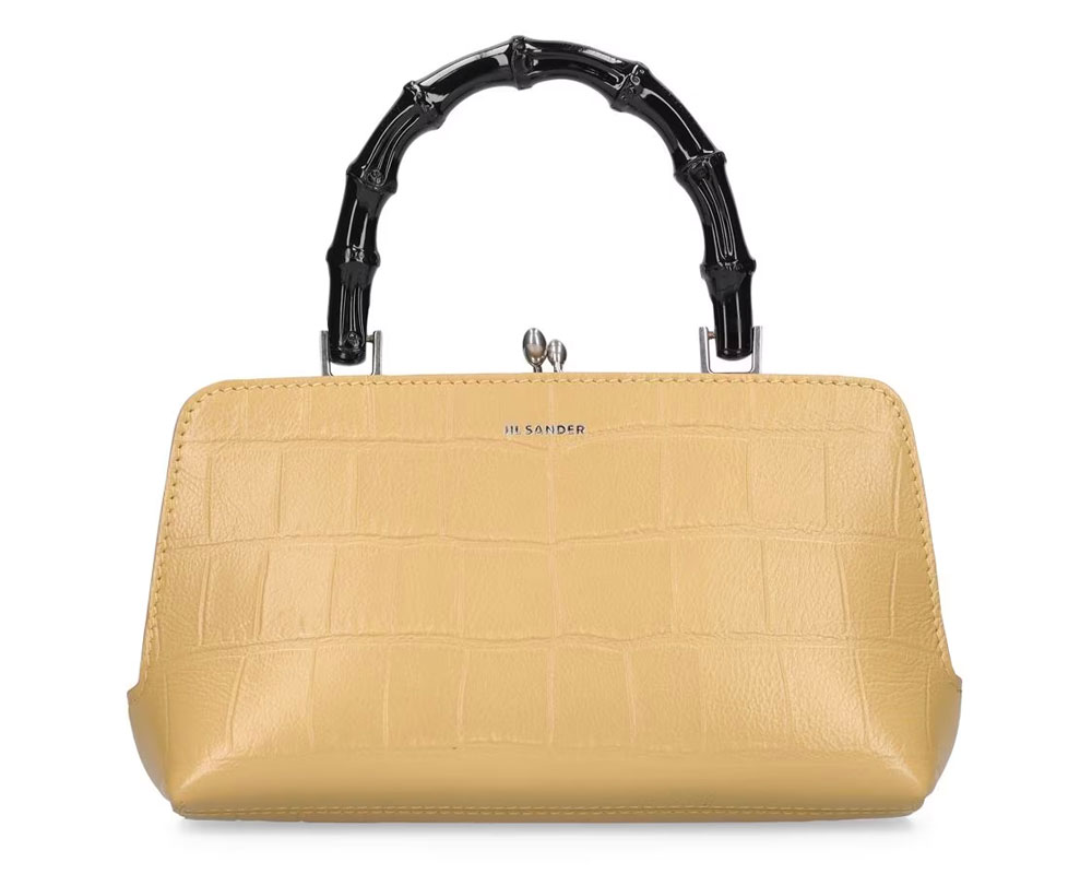 Jil Sander Embossed Croc Bamboo Handle Bag