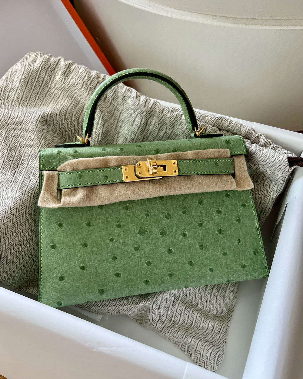 Dark Green Ostrich Pattern Birkin Inspired Handbag