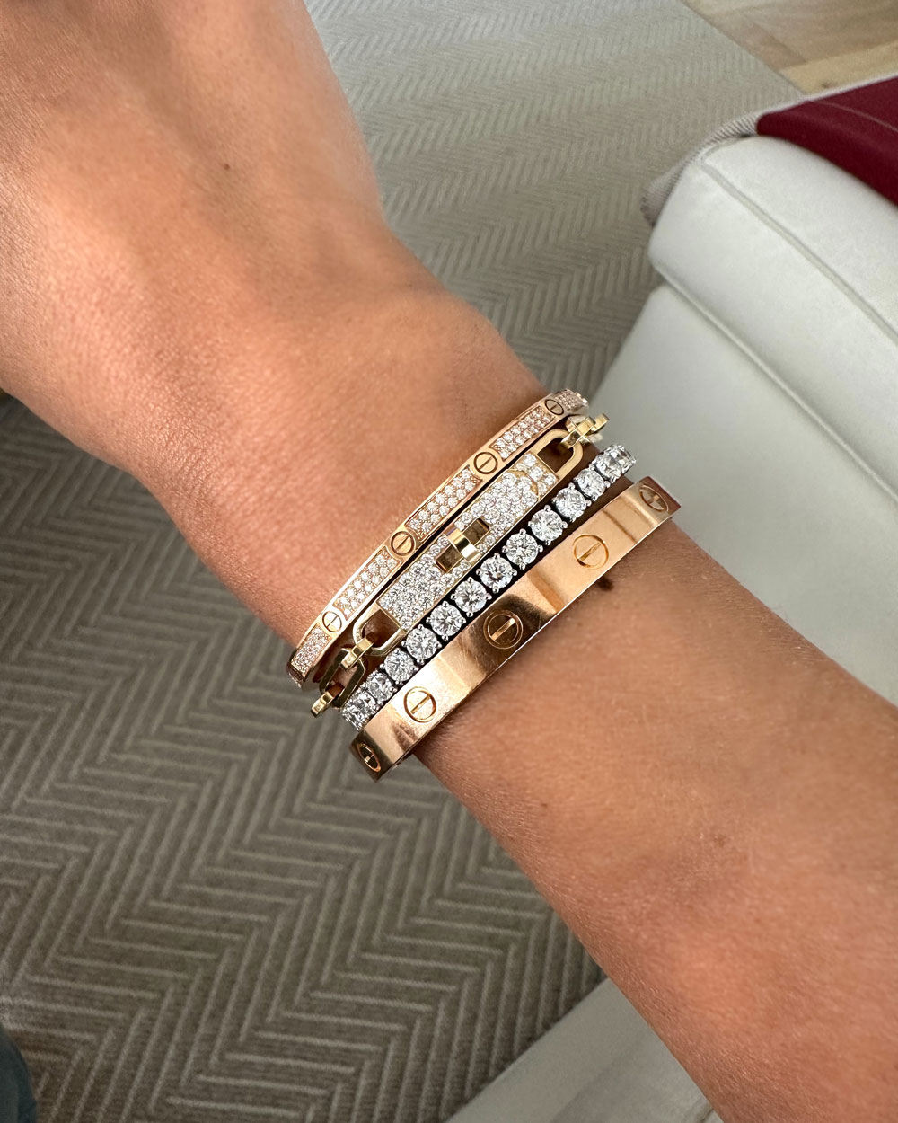 cartier diamond LOVE bracelet stack