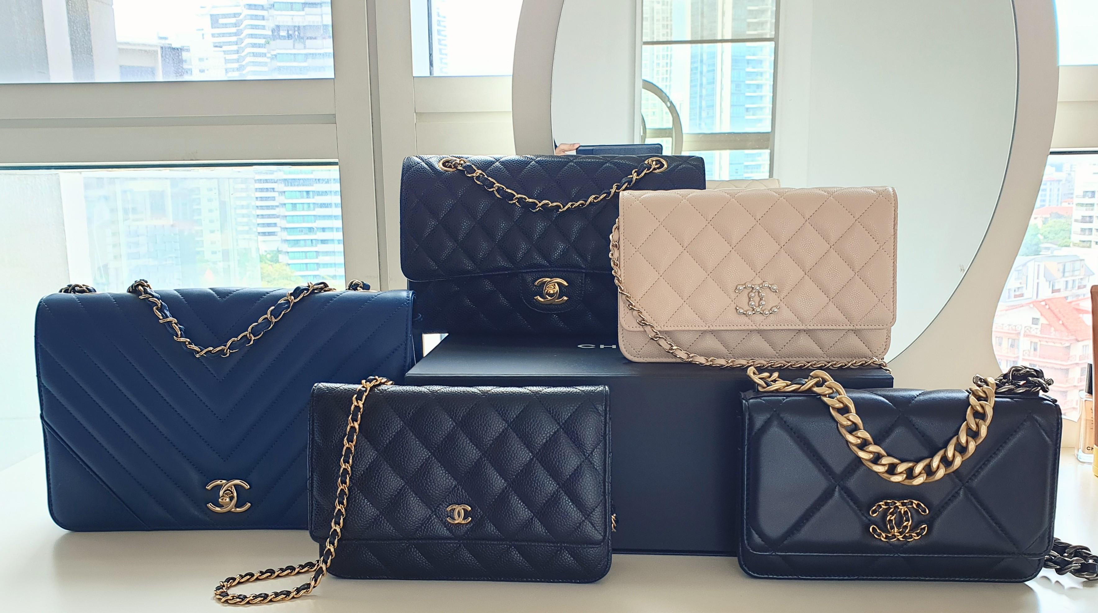 NIB 19C Chanel Blue Chevron Trendy CC WOC Wallet on Chain Flap Bag GHW –  Boutique Patina