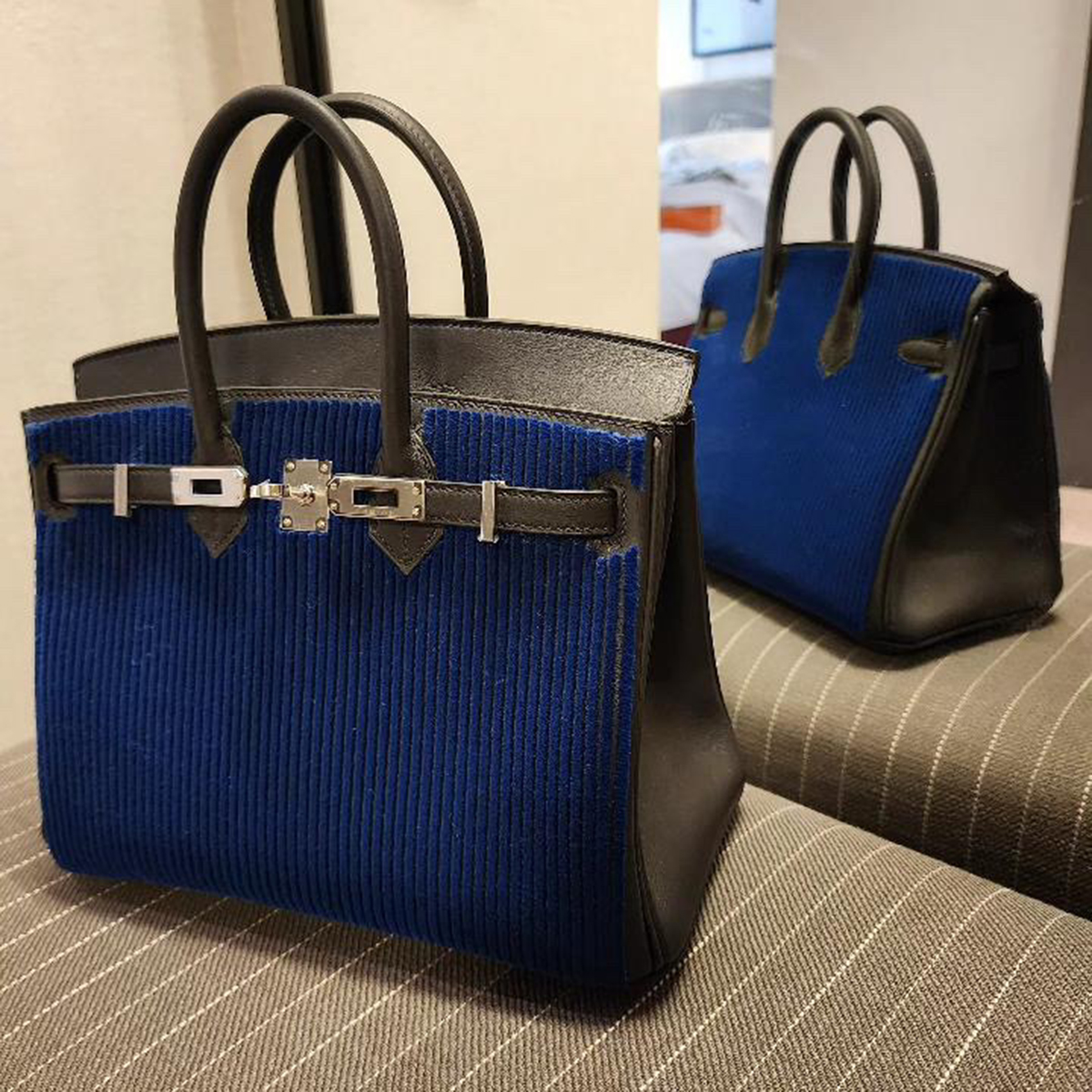 Hermes Birkin 25 Sapphire Blue Sellier Madame Leather Bag