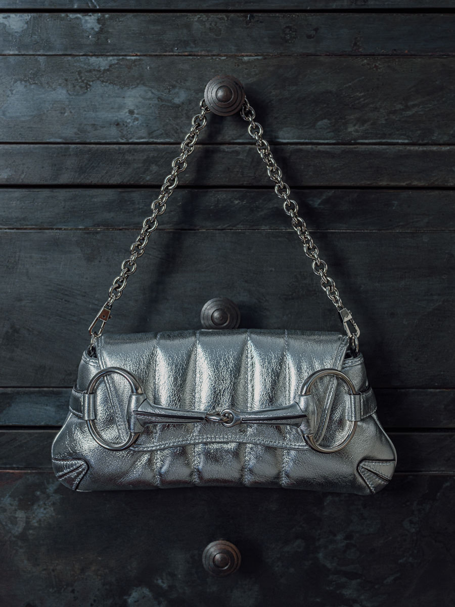 Gucci Horsebit Chain small shoulder bag in silver leather