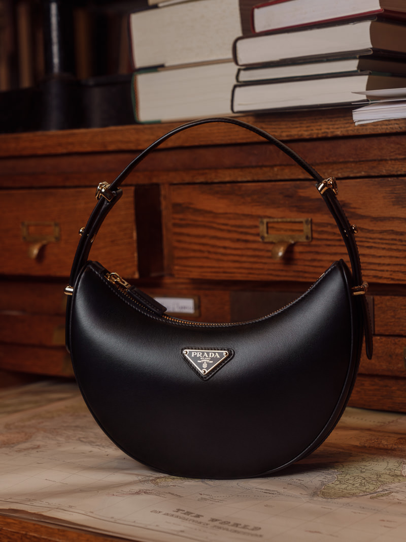 PRADA Arque Leather Shoulder Bag Black