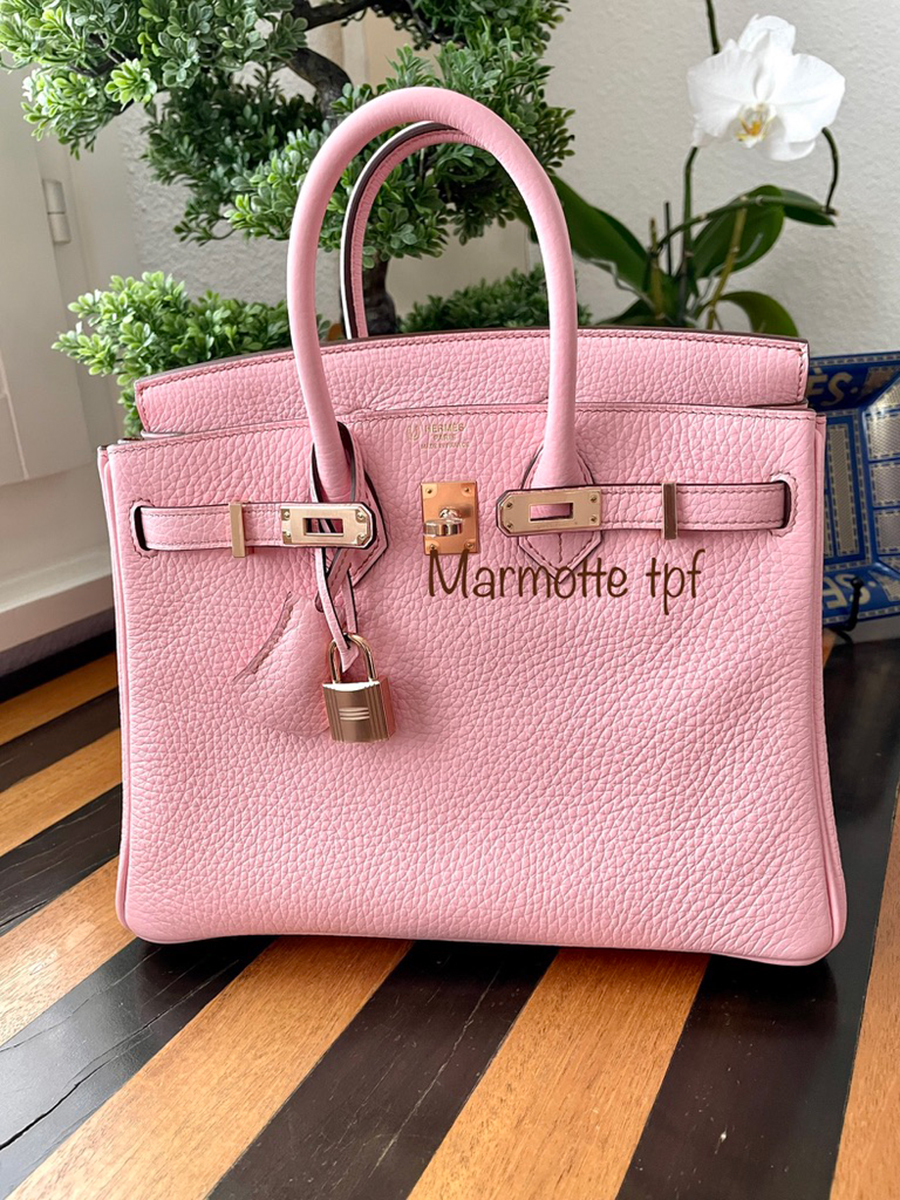 A 30cm Birkin in Rose Sakura Clemence with RGHW. Photo courtesy of TPFer @Marmotte. A 30cm Birkin in Rose Sakura Clemence with RGHW. Photo courtesy of TPFer @Marmotte.