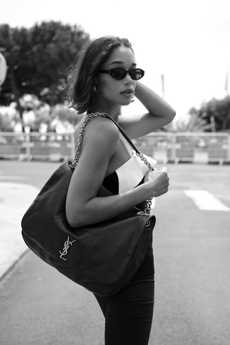 Laura Herrier Saint Laurent Kate tassel satchel bag