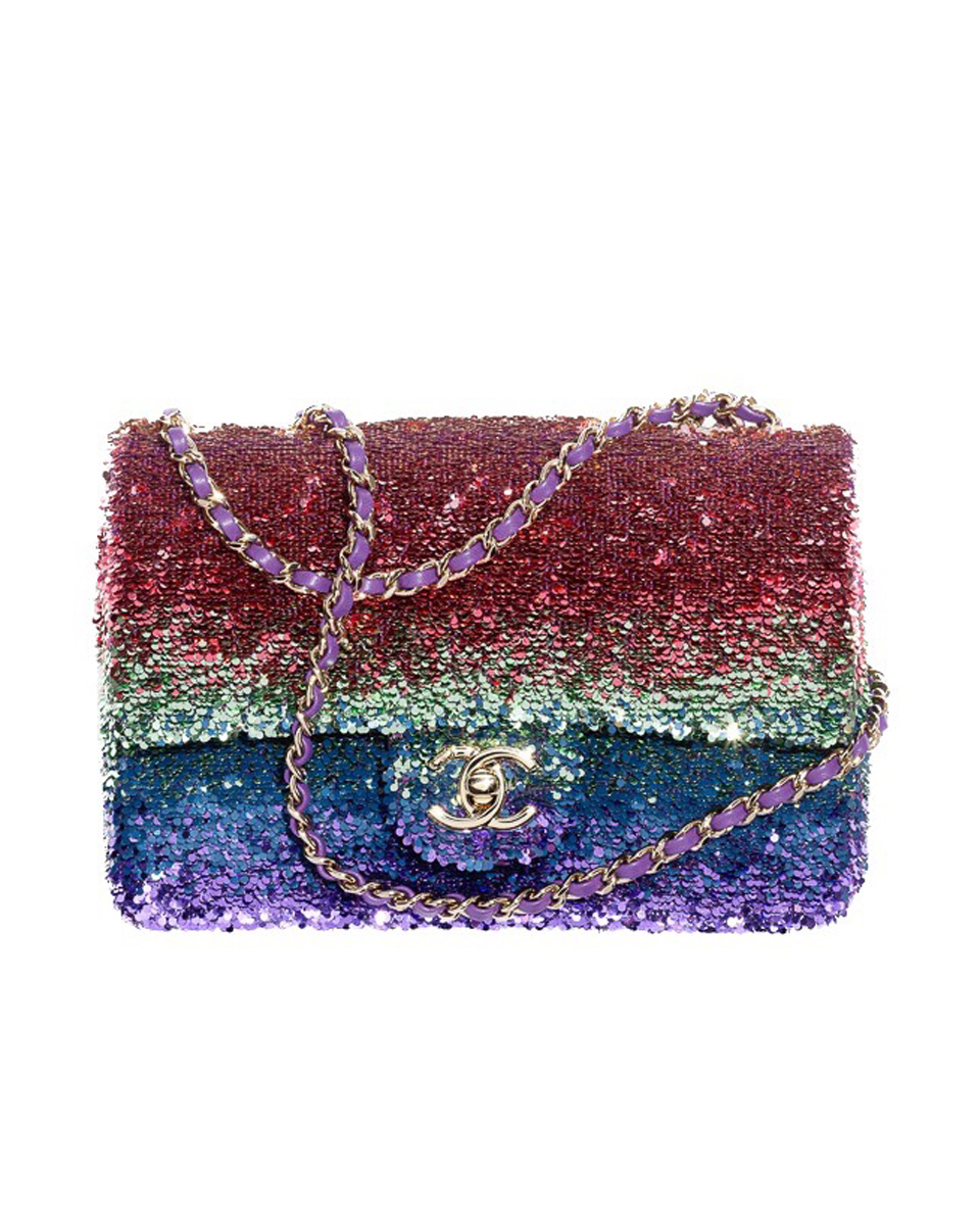 Chanel Bag in gradient pink, green and purple sequins and metal AS 4561