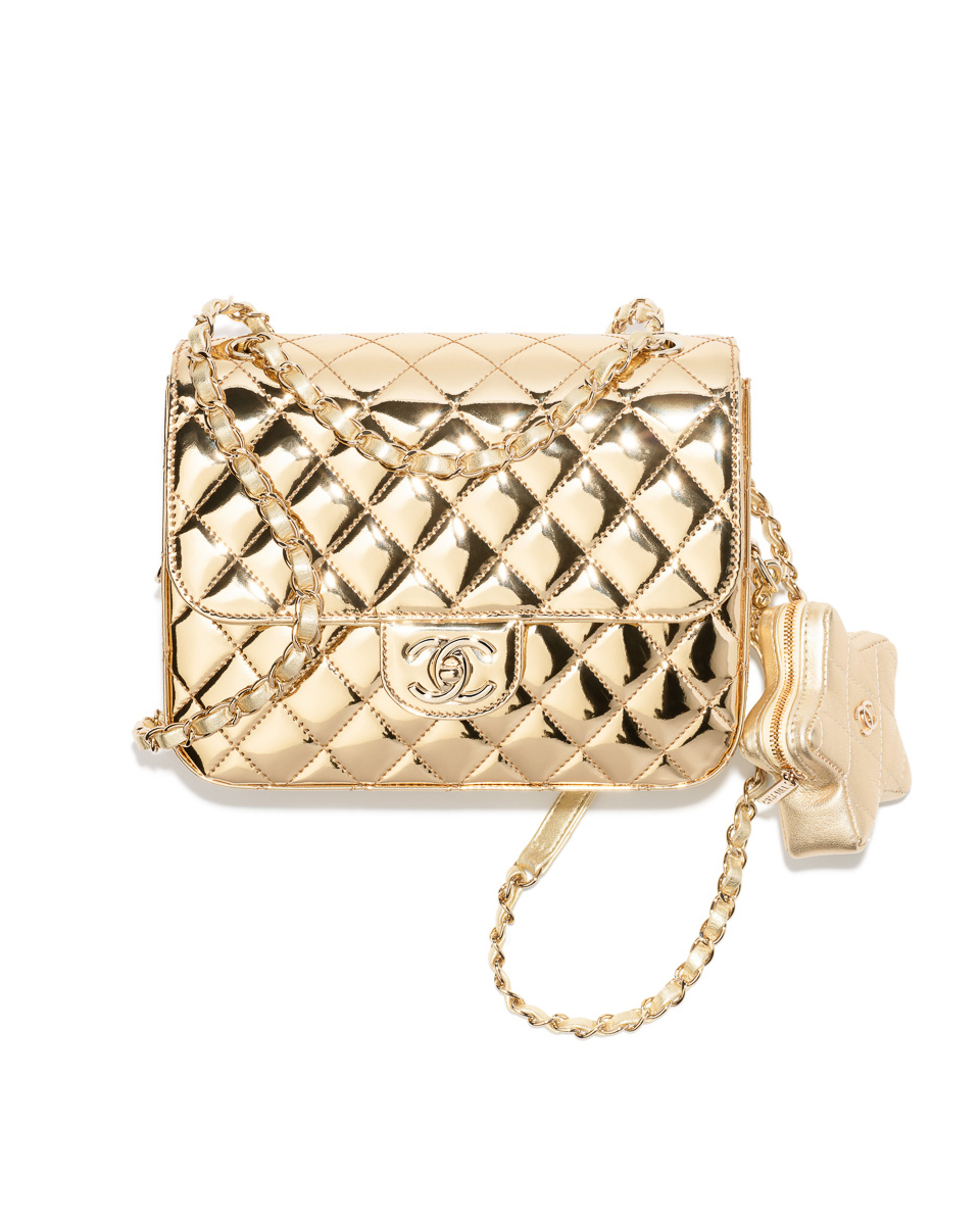 Chanel bag in light gold mirror and metallic leather AS4649