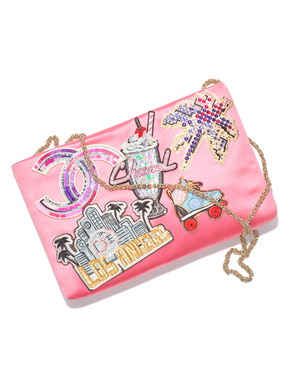 Chanle Clutch Bag in Pink Sating Embroidered with Sequins Glass Beads and Metal AS4630