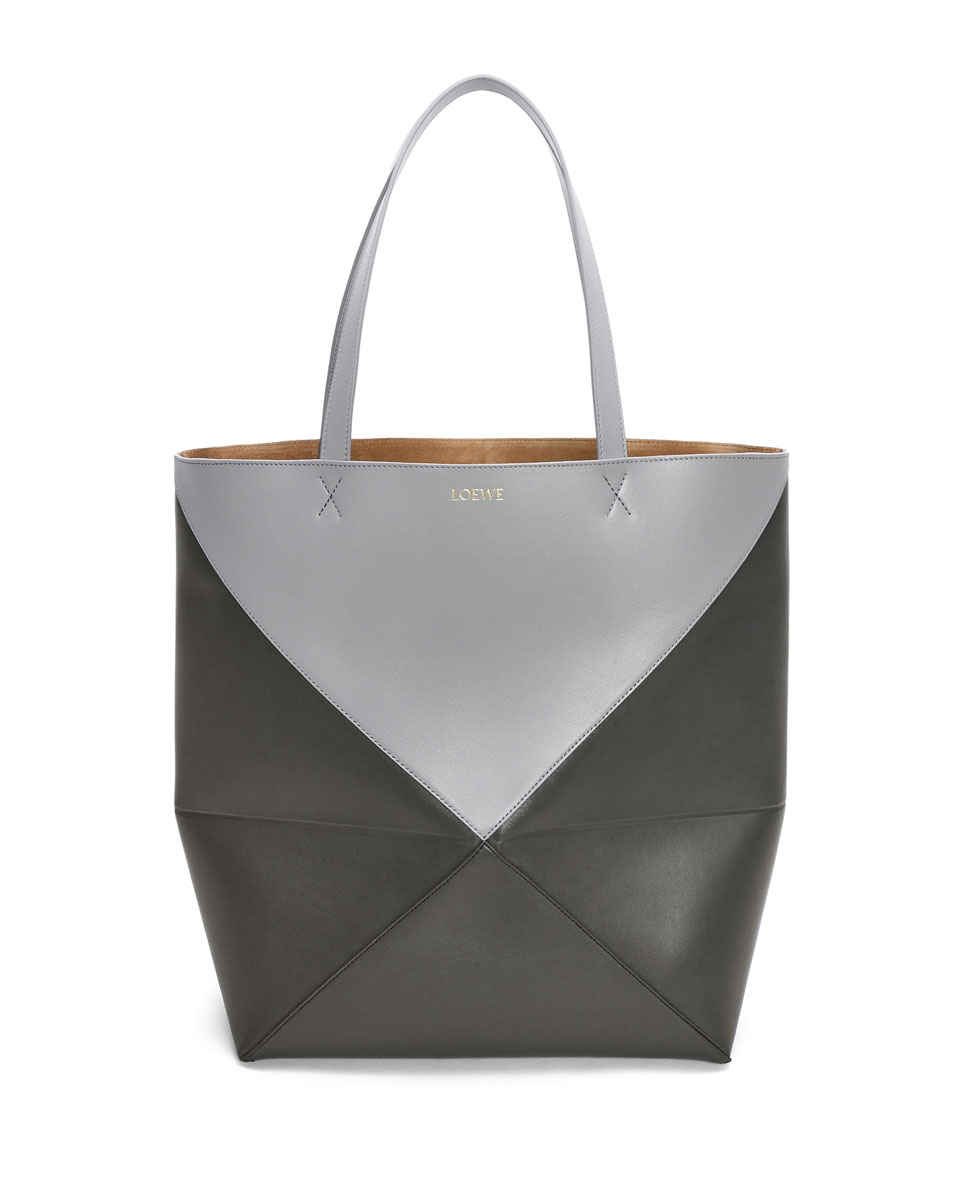 Large Puzzle Fold Tote in shiny calfskin