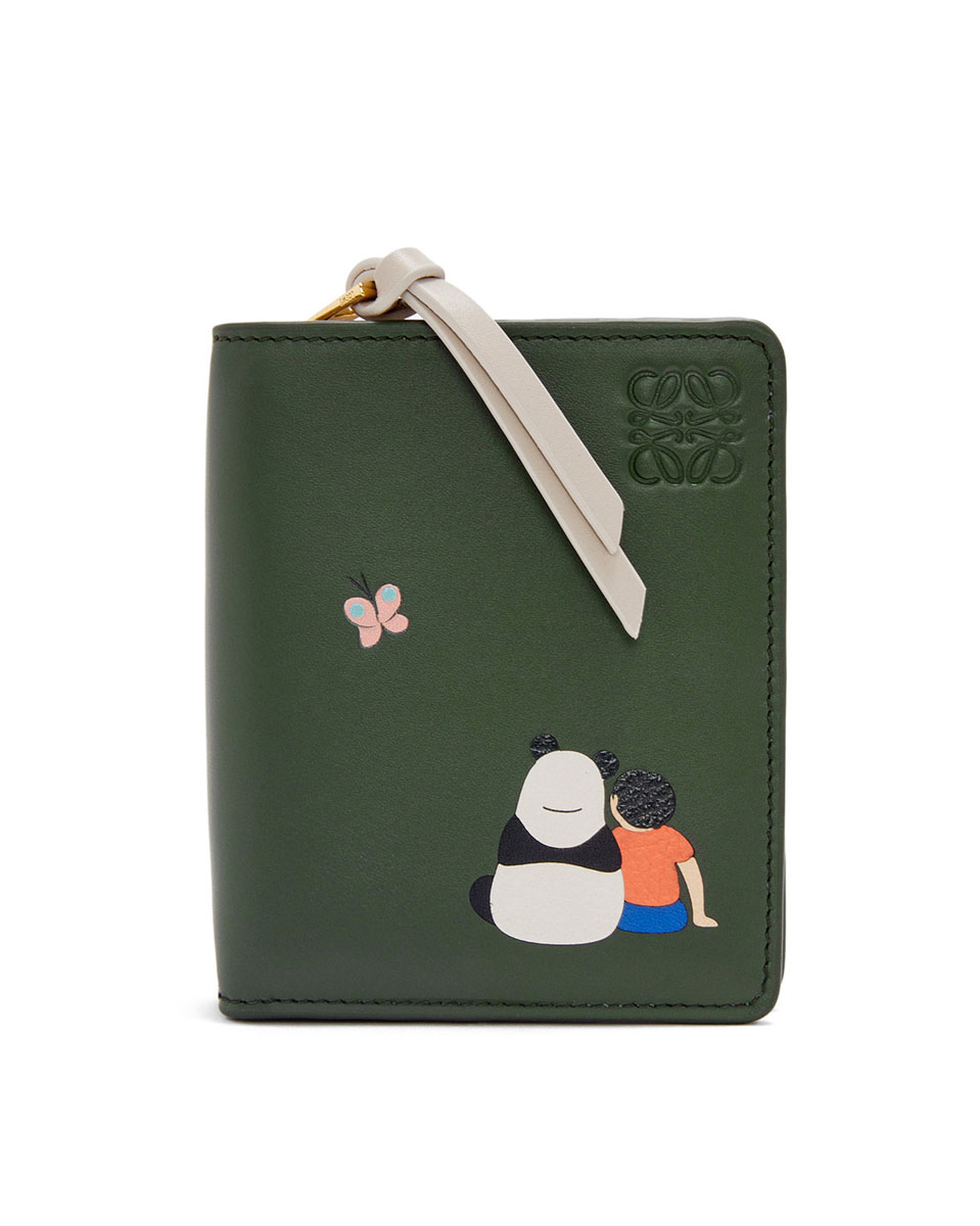 Panda compact zip wallet in satin calfskin