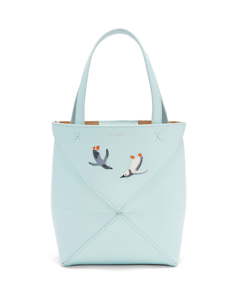 Penguin mini Puzzle Fold tote in shiny calfskin