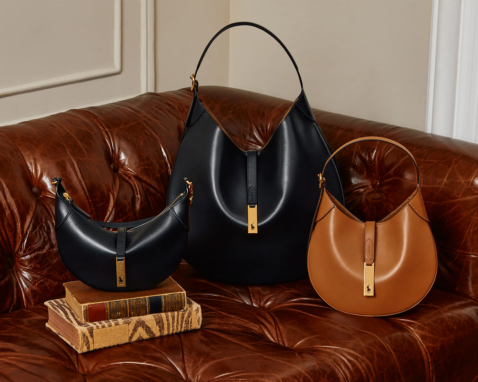 Sold at Auction: Three Vintage Black Leather Handbag Purses RALPH LAUREN,  HALSTON