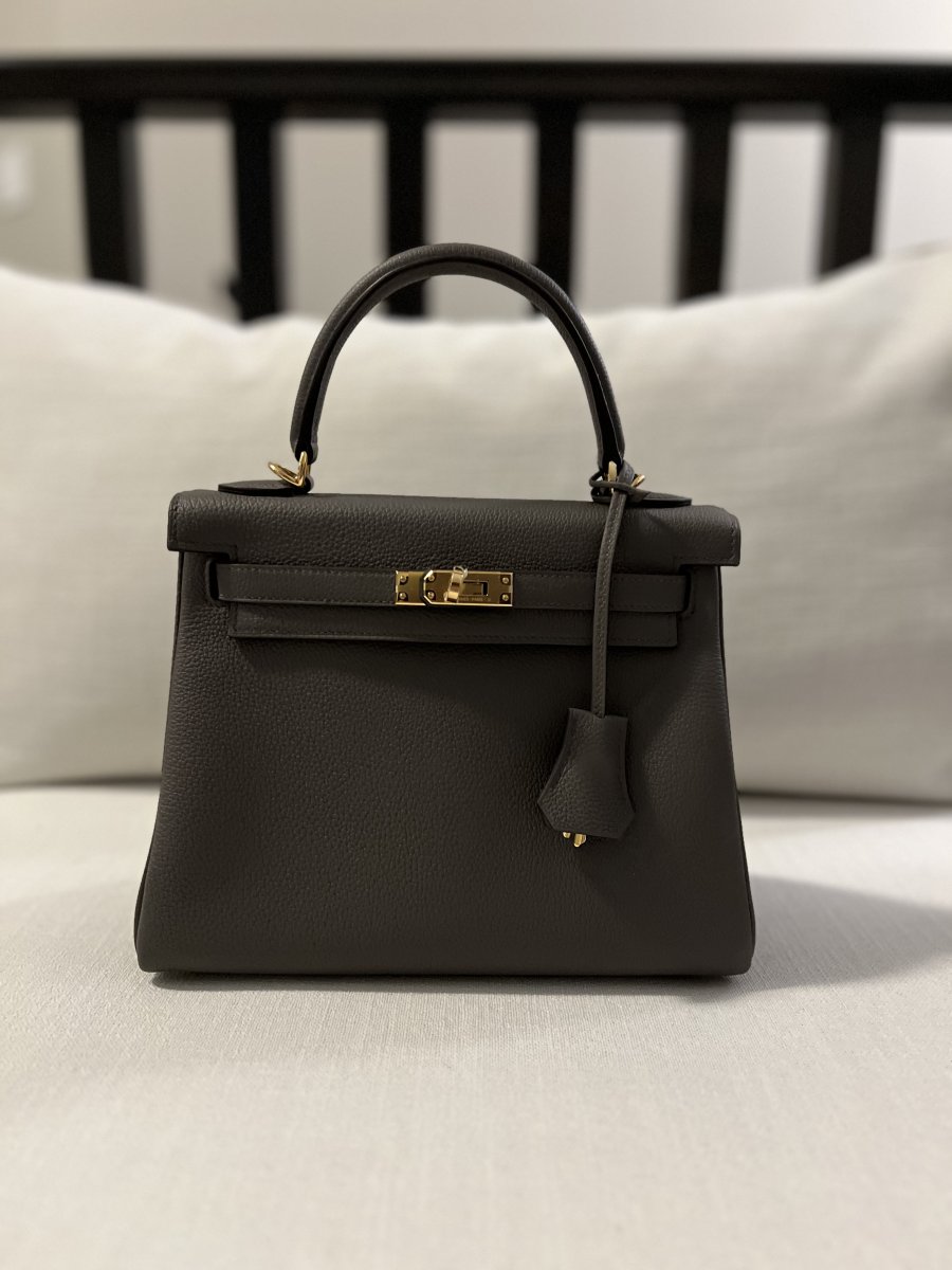 hermes Kelly 25 retourne in Etain gold hardware