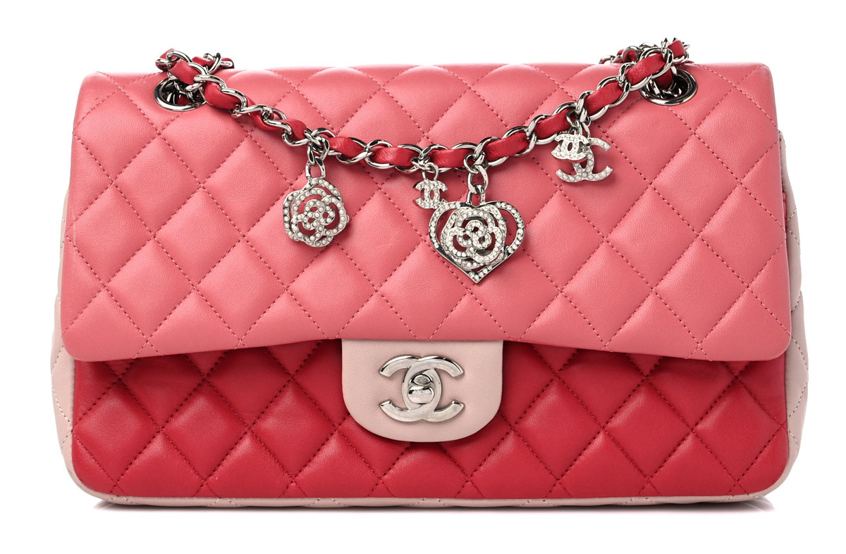 Chanel Lambskin Quilted Tri Color Medium Valentine Charms Single Flap Pink