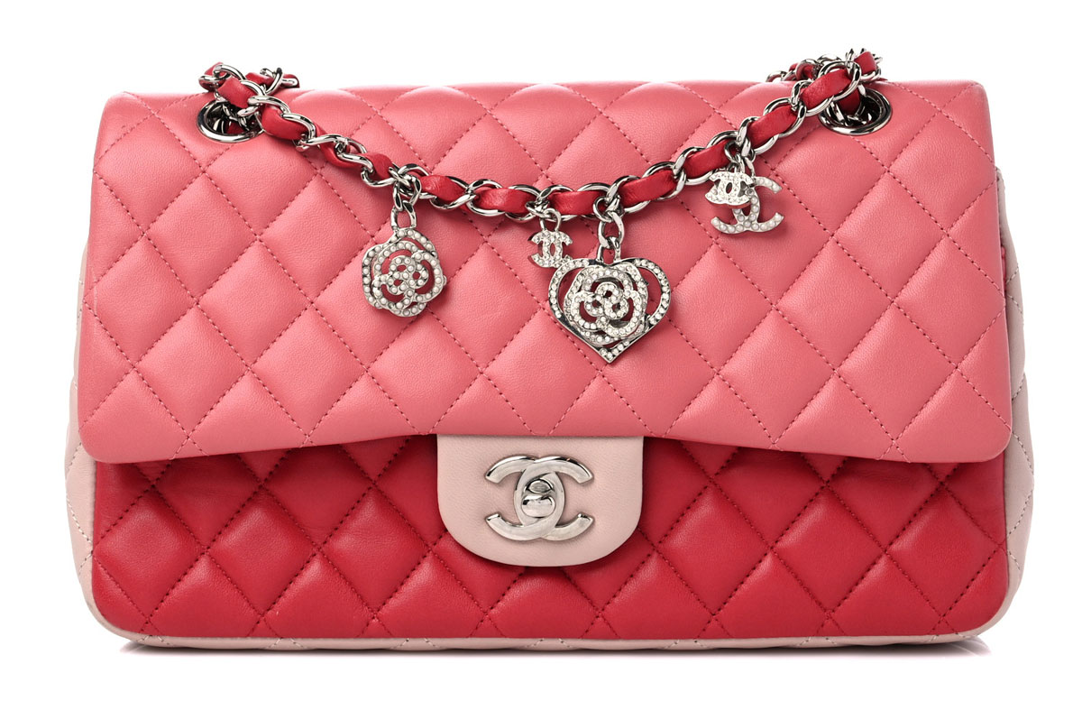 Chanel Lambskin Quilted Tri Color Medium Valentine Charms Single Flap Pink Chanel Lambskin Quilted Tri Color Medium Valentine Charms Single Flap Pink