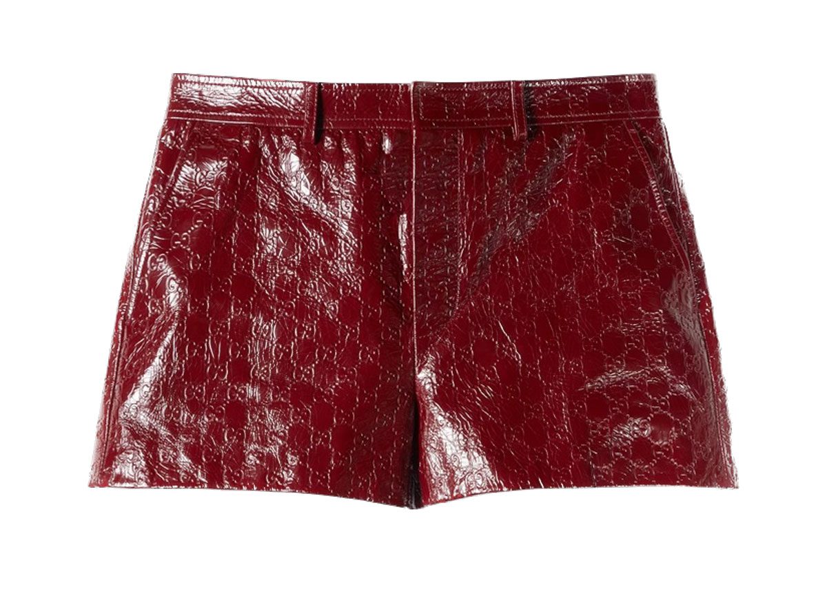 Gucci GG EM RELEVO SHORTS DE COURO BRILHANTE Grande Fundo Removido