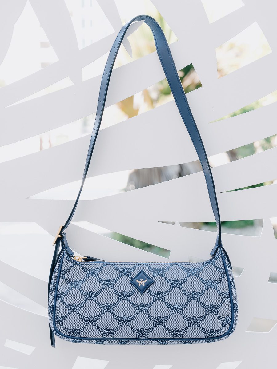 MCM Himmel Shoulder Bag in Lauretos Jacquard Indigo